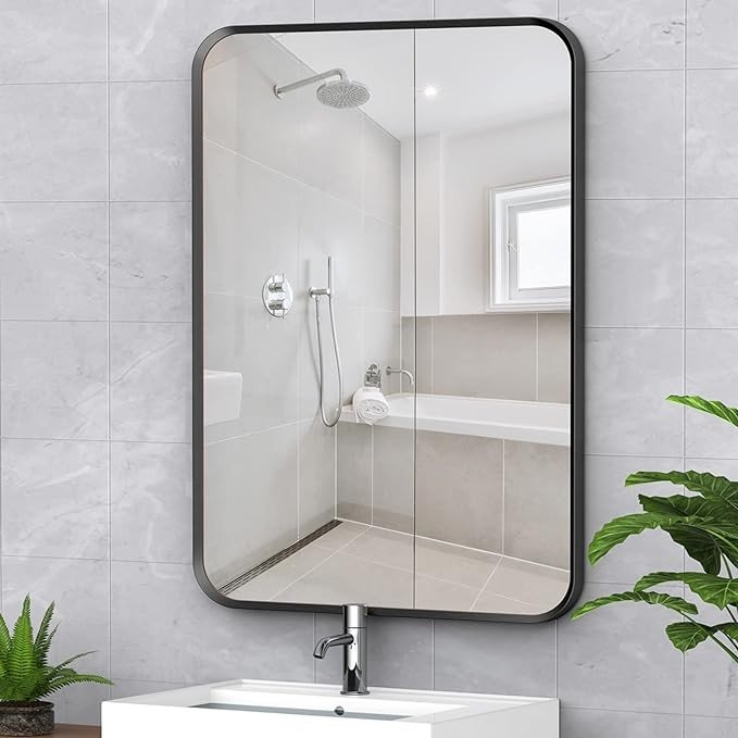 Muzuli 20x30 inch Black Framed Rectangle Mirror Bathroom Mirror for Wall Decor Hangs Horizontally or Vertically for Bathroom Bedroom LivingRoom Entryway