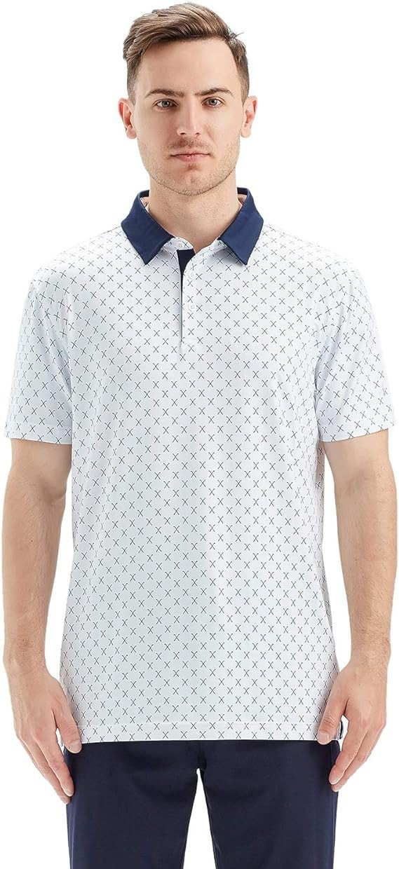 Men's Golf Polo Shirts Short Sleeve Striped Performance Moisture Wicking Dry Fit Golf Shirts for Men