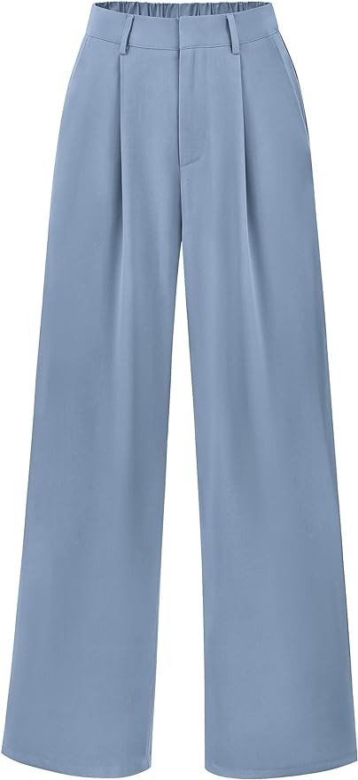 KIRUNDO Women's Elastic High Waisted Wide Leg Dress Pants Loose Fit Pleated Front Business Casual Work Pants Trousers