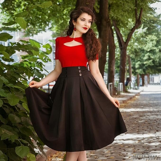 Belle Poque Women Plaid Skirt Vintage High Waist Pleated Skirt with Pockets BPA020