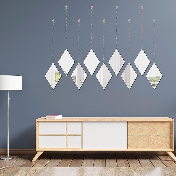 LYLDACER Yanliff Diamond Shape Decorative Wall Mirror.Set of 3,Hanging Chain Frameless Mirror. 8X13inches,Small Decor Mirror. Visit the LYLDACER Store
