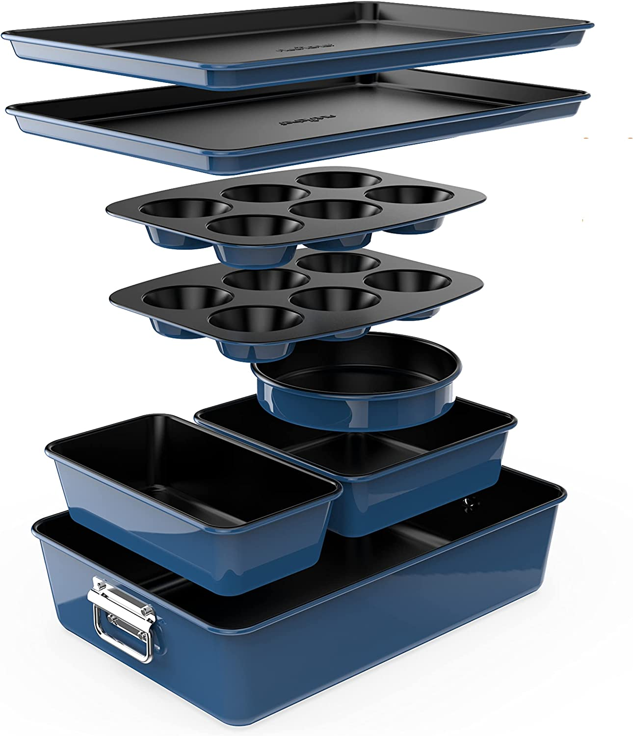 Nutrichef 8-Piece Nonstick Stackable Bakeware Set - PFOA, PFOS, PTFE Free Baking
