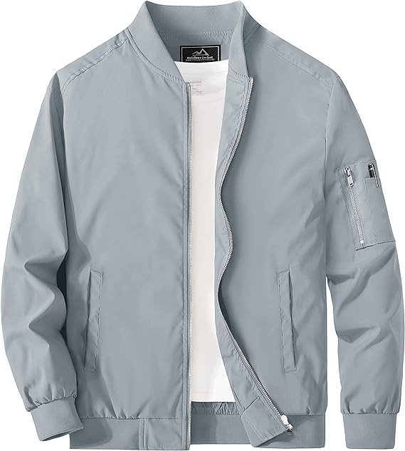 MAGCOMSEN Men's Jacket Lightweight Bomber Jacket Casual Windbreaker Jackets Windproof Zip Up Coats with 5 Pockets