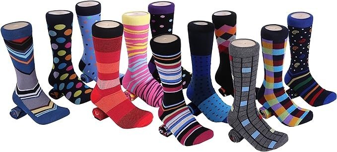 Marino Men's Dress Socks - Colorful Funky Socks for Men - Cotton Fashion Patterned Socks - 12 Pack