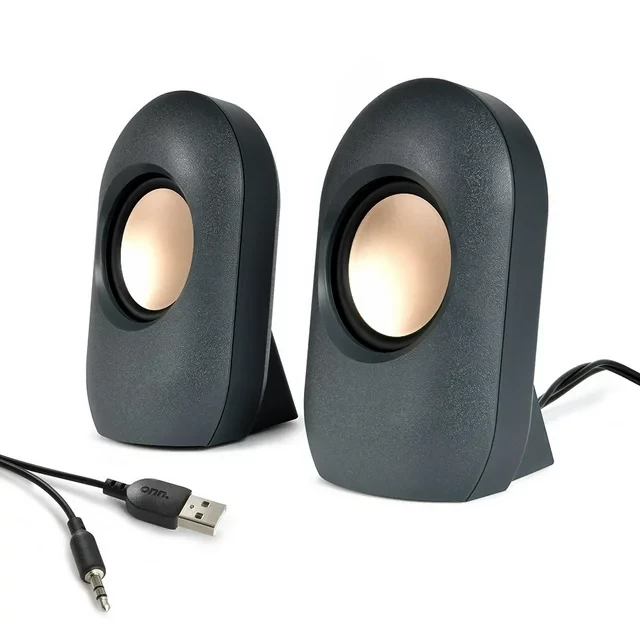 onn. Stereo Speaker with Volume Controls, 3.6 ft 3.5mm Aux with USB Power Cable